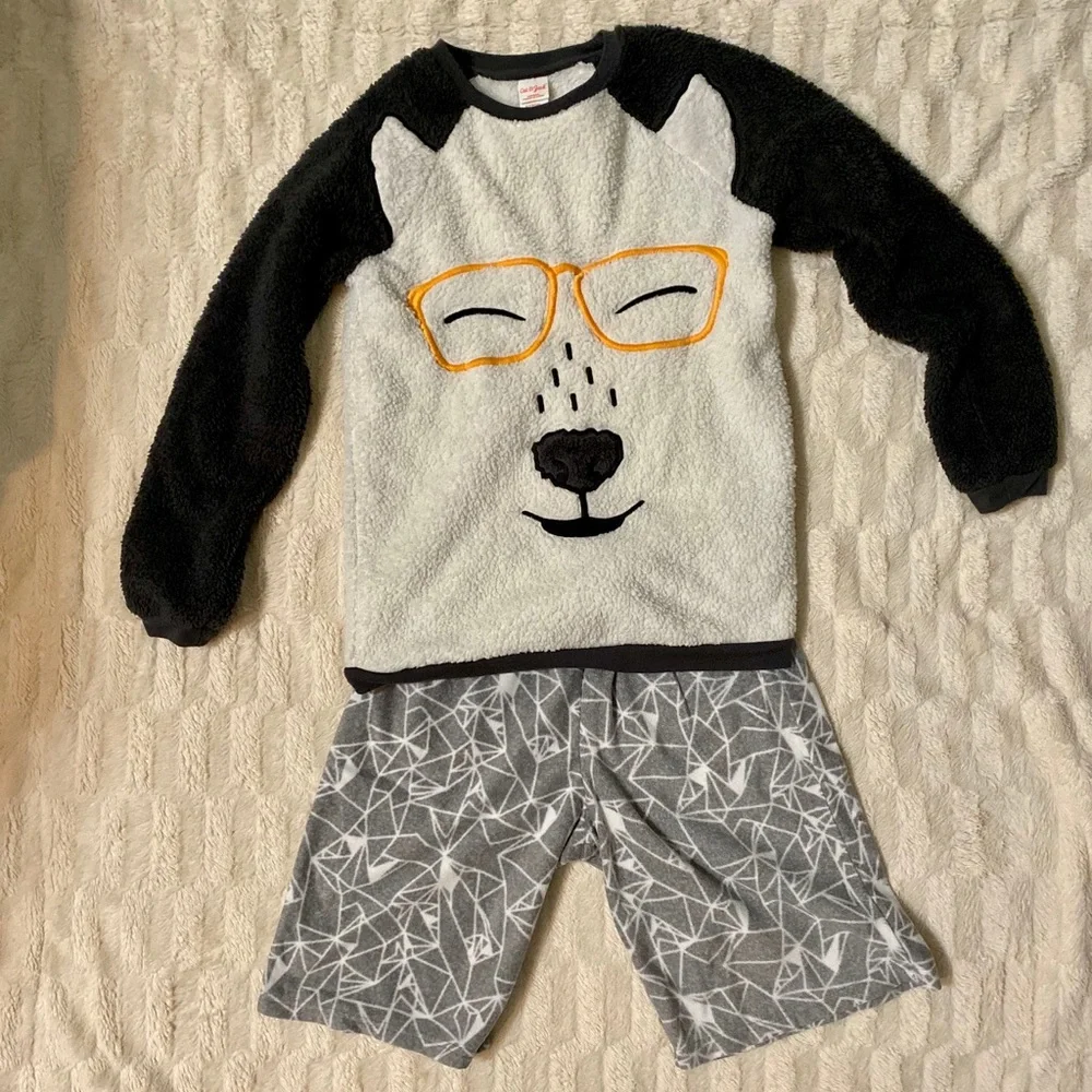 Cat & Jack‎ Polar Bear With Glasses Sherpa Fleece Pajama Set Kids Sz L 12/14